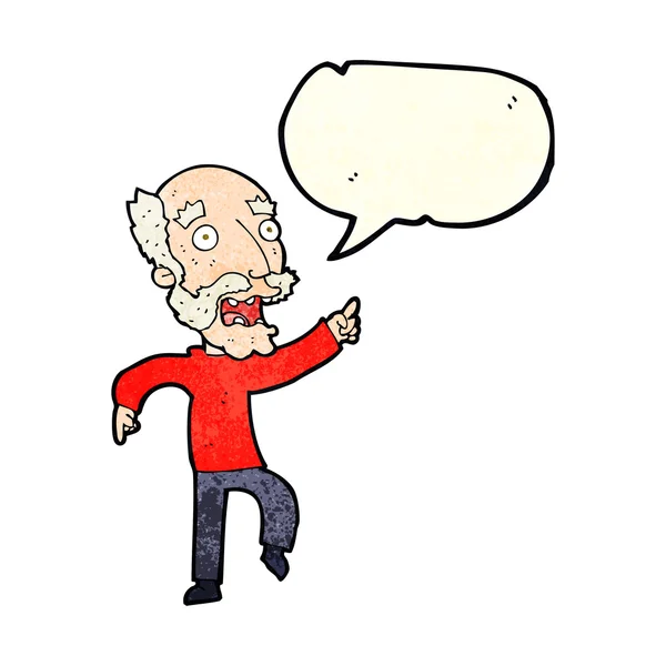 Hombre viejo asustado de dibujos animados con burbuja del habla — Vector de stock