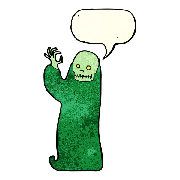 Cartoon waving halloween ghoul with speech bubble — Stock Vector