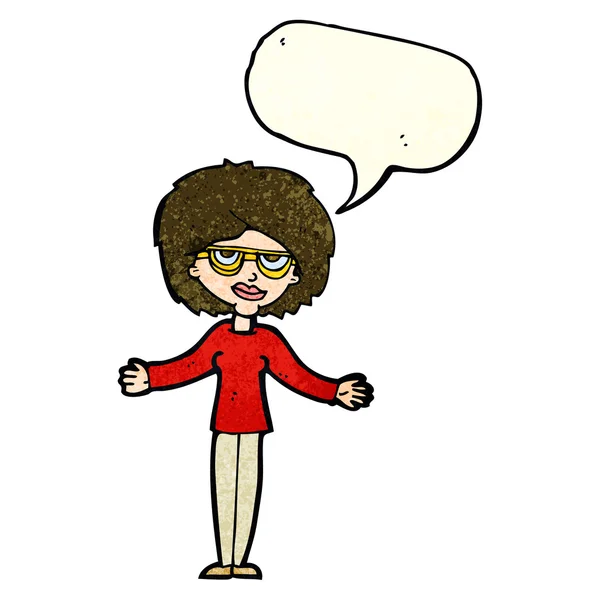 Mujer de dibujos animados con gafas con burbuja de habla — Vector de stock