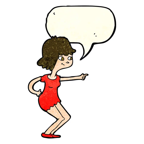 Dibujos animados chica apuntando con el habla burbuja — Vector de stock
