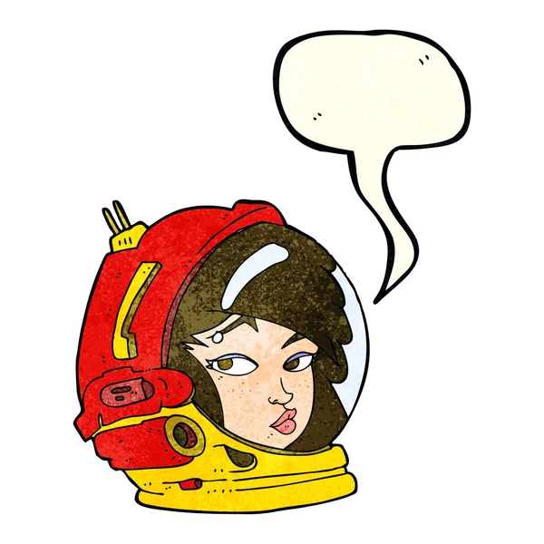 Astronauta mujer de dibujos animados con burbuja de habla — Archivo Imágenes Vectoriales