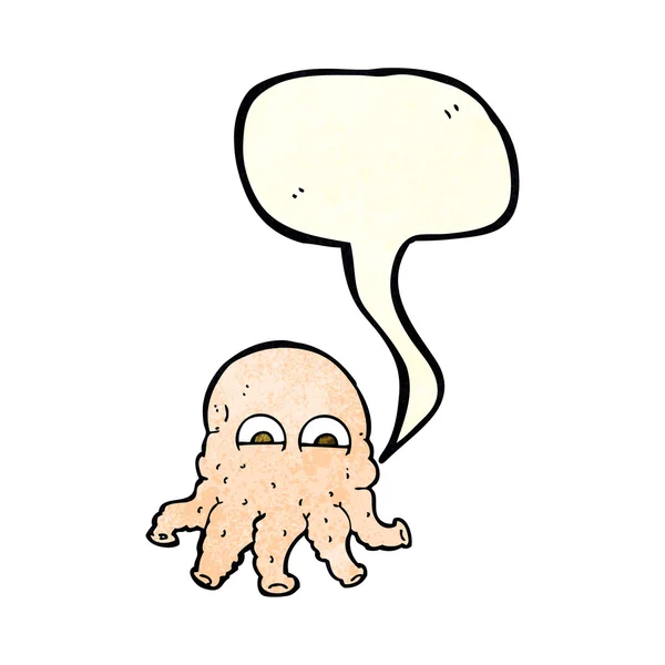Cara de calamar alienígena de dibujos animados con burbuja de habla — Archivo Imágenes Vectoriales
