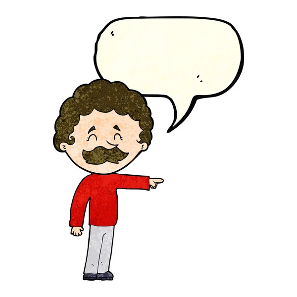Homem dos desenhos animados com bigode apontando com bolha de fala —  Vetores de Stock