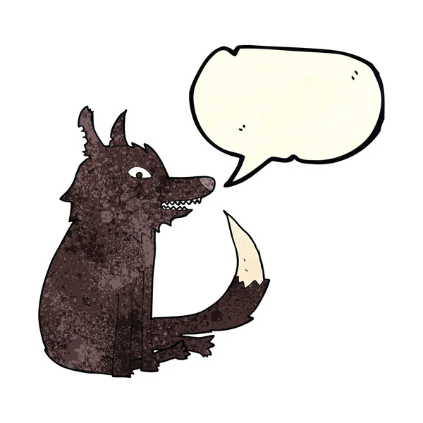 Dibujos animados lobo sentado con la burbuja del habla — Archivo Imágenes Vectoriales
