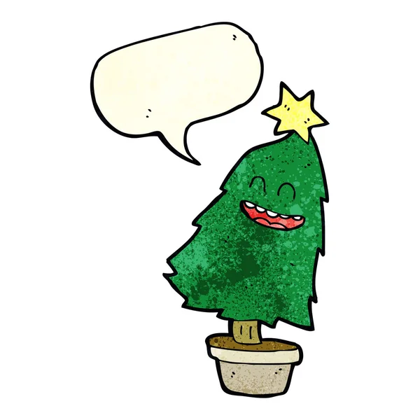 Árbol de Navidad de baile de dibujos animados con burbuja del habla — Vector de stock