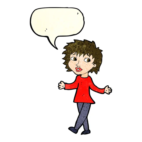 Cartoon woman with no worries with speech bubble — Stock Vector