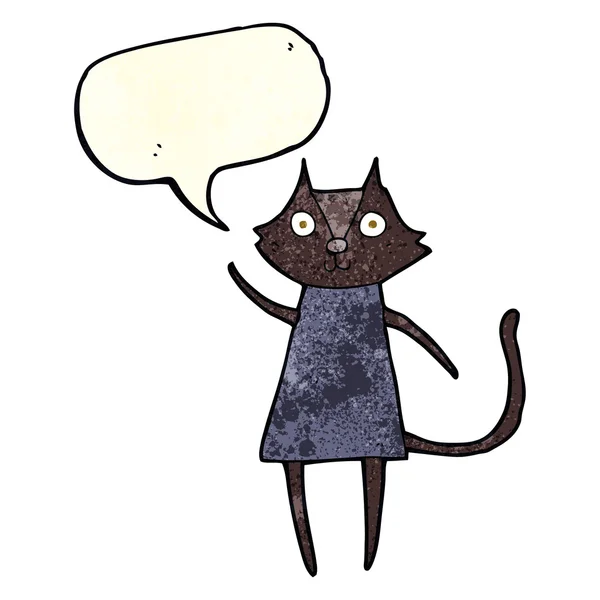 Roztomilý kreslený černá kočka mává s balónem — Stockový vektor