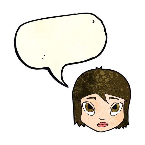 Desenho animado rosto feminino com bolha de fala — Vetor de Stock