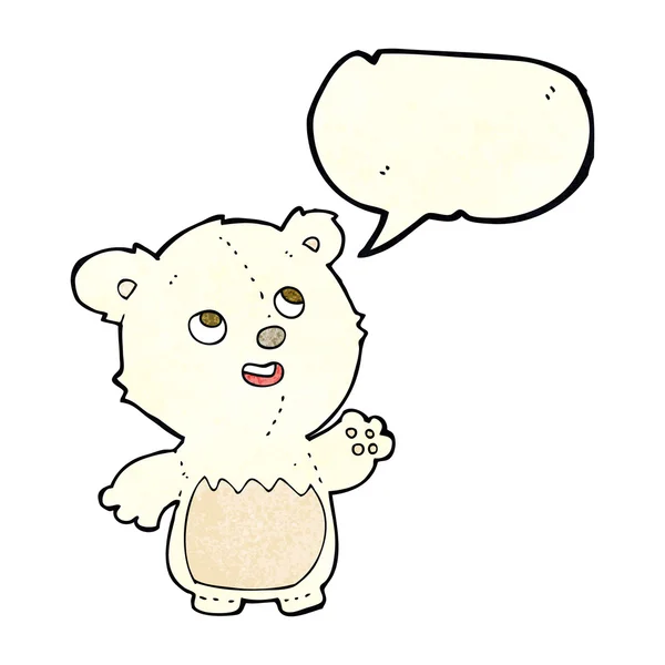 漫画の吹き出しの幸せな小さなテディ シロクマ — ストックベクタ