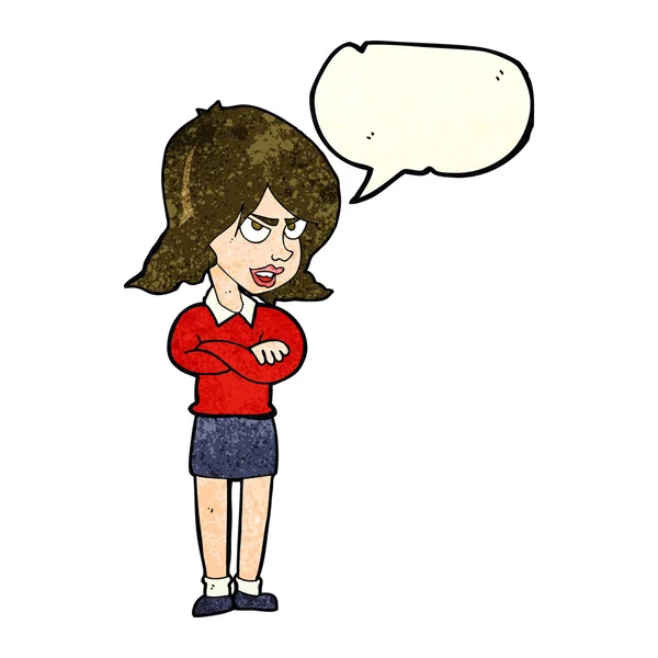 Karikatur wütende Frau mit Sprechblase — Stockvektor