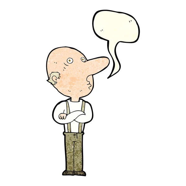 Καρτούν γέρος με διπλωμένα χέρια με φούσκα ομιλία — Διανυσματικό Αρχείο