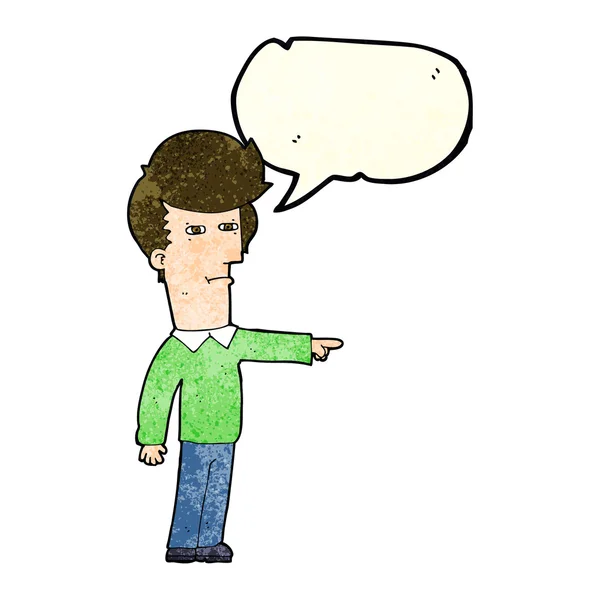 Homem dos desenhos animados culpando com bolha de fala — Vetor de Stock