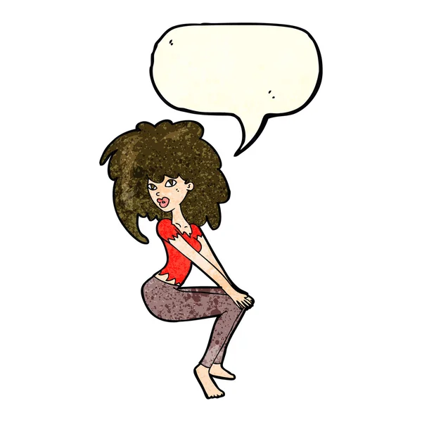 Mulher dos desenhos animados com cabelo grande com bolha de fala — Vetor de Stock