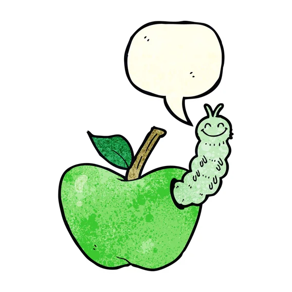 Cartoon apple with bug with speech bubble — Stock Vector