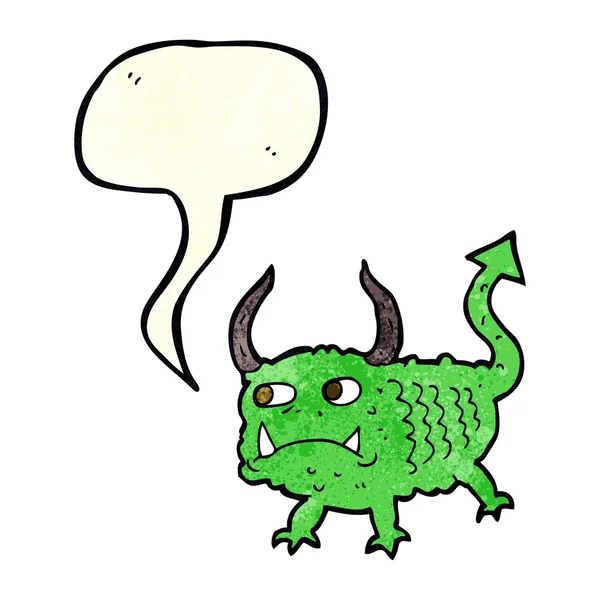 Pequeño demonio de dibujos animados con burbuja de habla — Vector de stock