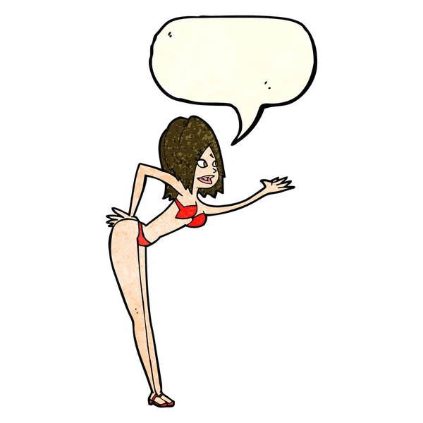 Cartoon-Frau im Bikini mit Sprechblase — Stockvektor