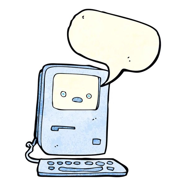 Cartoon old computer with speech bubble — Stock Vector