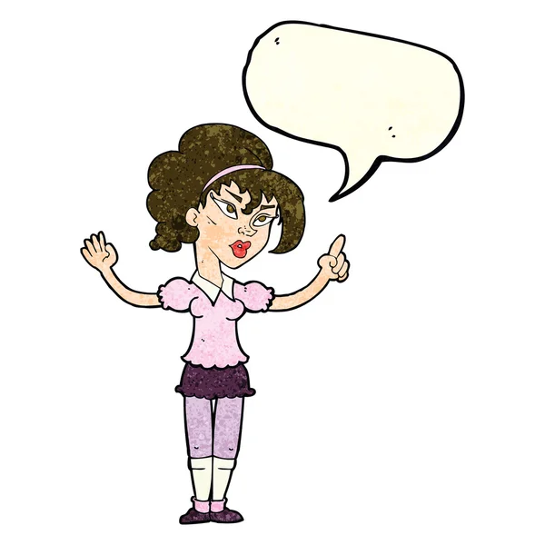 Cartoon woman with idea with speech bubble — Stock Vector