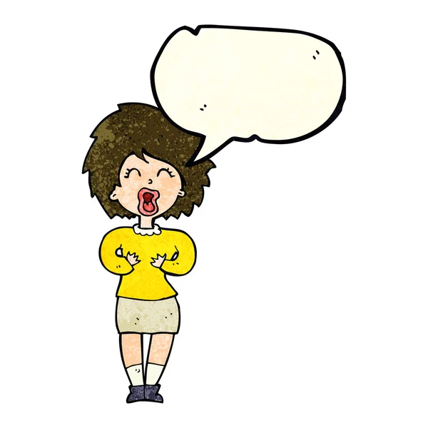 Dibujos animados mujer gritando con burbuja del habla — Vector de stock