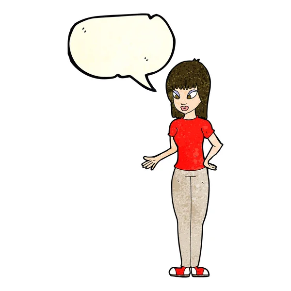 Mujer de dibujos animados explicando con la burbuja del habla — Archivo Imágenes Vectoriales