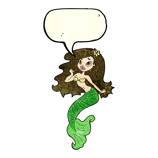 Karikatür güzel deniz kızı konuşma balonu ile — Stok Vektör