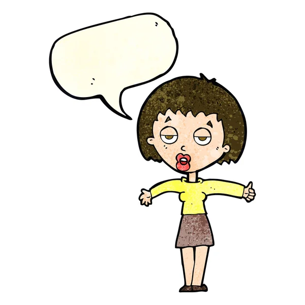 Cartoon bored woman with speech bubble — Stock Vector