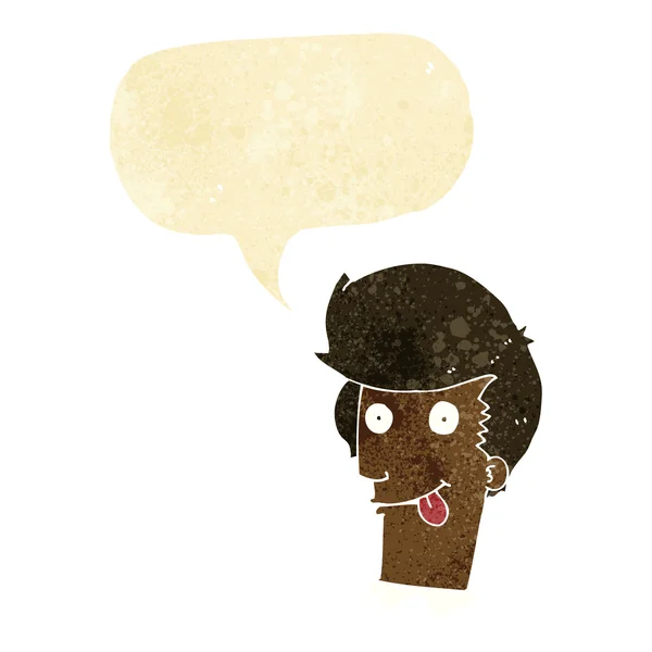 Καρτούν άνθρωπος με γλώσσα κρέμεται έξω με φούσκα ομιλία — Διανυσματικό Αρχείο