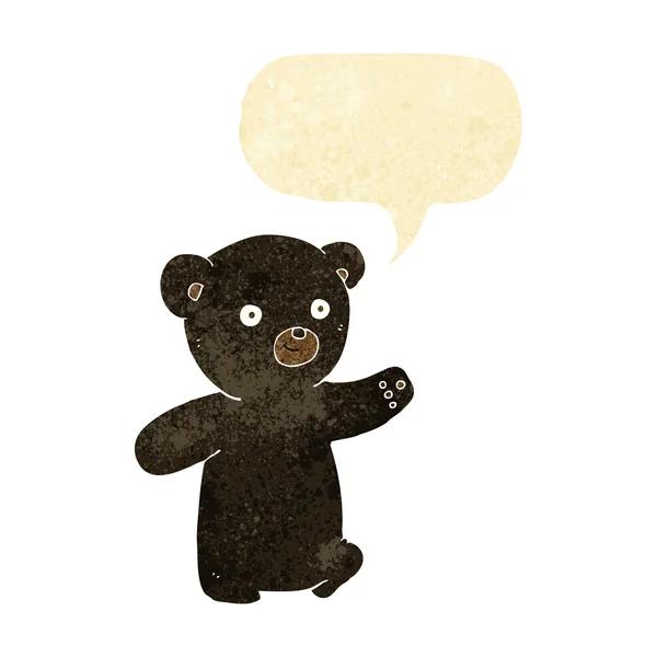 Desenho animado filhote de urso preto com bolha de fala — Vetor de Stock