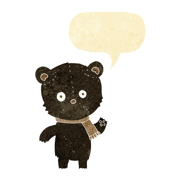 Kreslený mává černý medvěd s balónem — Stockový vektor