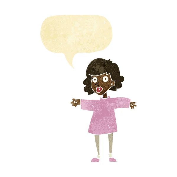 Desenho animado mulher nervosa com bolha de fala — Vetor de Stock