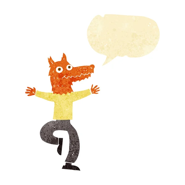 Uomo volpe cartone animato con bolla discorso — Vettoriale Stock
