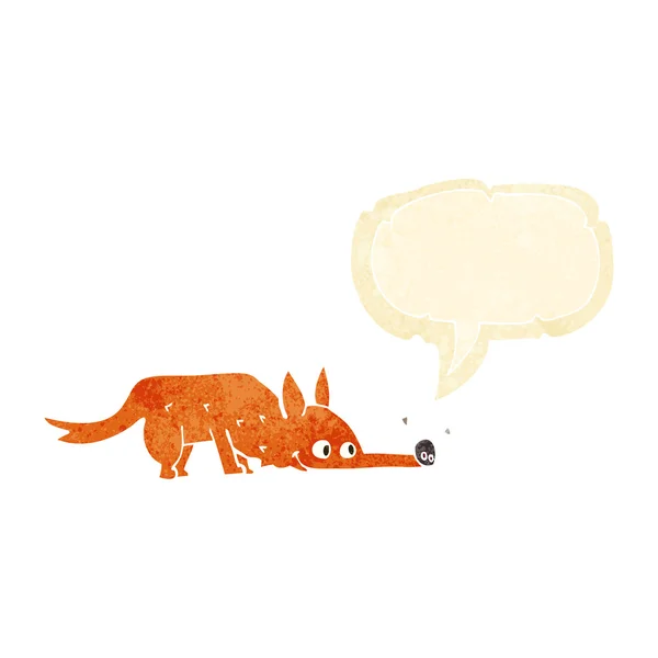 Cartoon fox sniffing floor with speech bubble — Stock Vector