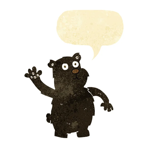Γελοιογραφία κουνώντας μαύρη αρκούδα με το συννεφάκι λόγου — Διανυσματικό Αρχείο