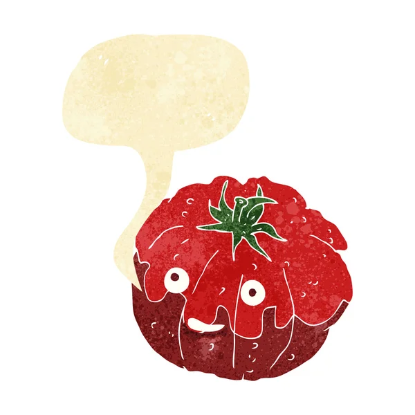 Dessin animé tomate heureuse avec bulle de parole — Image vectorielle