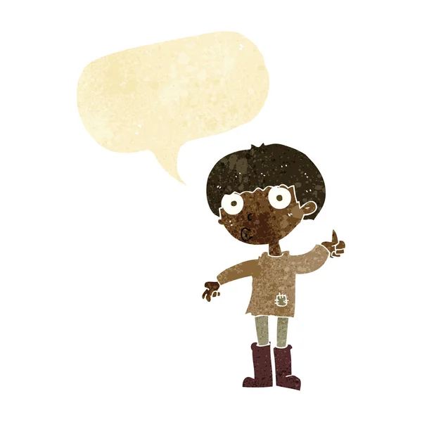 Cartoon jongen stellen vraag met spraak zeepbel — Stockvector