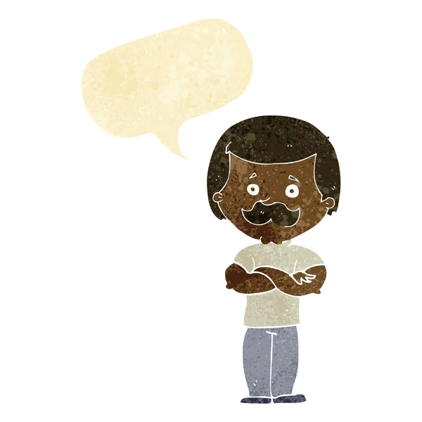 Καρτούν ανδροπρεπής άνθρωπος μουστάκι με φούσκα ομιλία — Διανυσματικό Αρχείο
