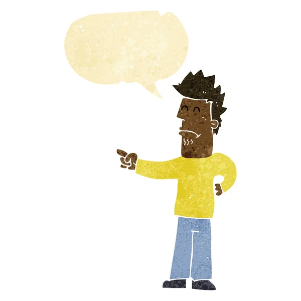 Cartoon man pointing with speech bubble — Stock Vector