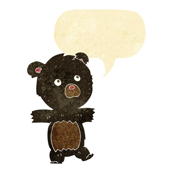 Dibujos animados lindo oso negro con burbuja de habla — Archivo Imágenes Vectoriales