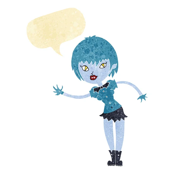 Dessin animé vampire fille accueillant avec bulle de parole — Image vectorielle