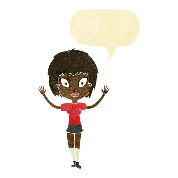 Καρτούν όμορφο κορίτσι με φούσκα ομιλία — Διανυσματικό Αρχείο
