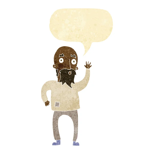 Desenho animado barbudo homem acenando com fala bolha — Vetor de Stock