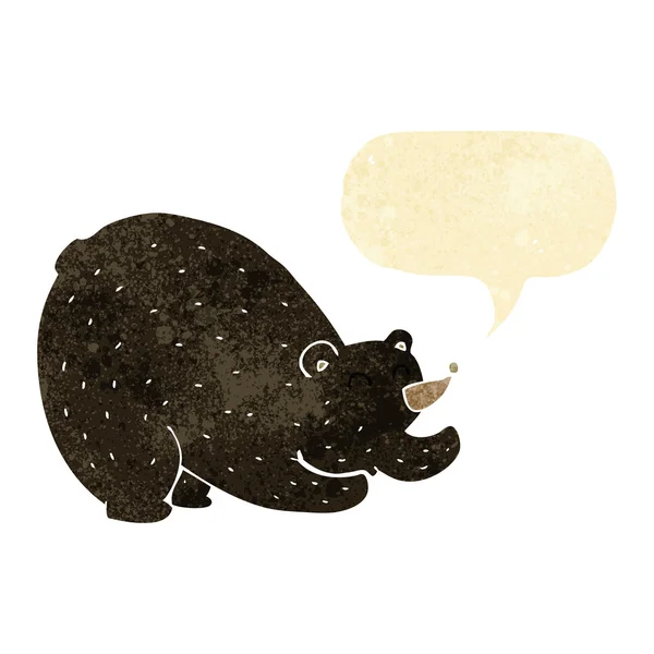 Cartoon stretching black bear with speech bubble — Stock Vector