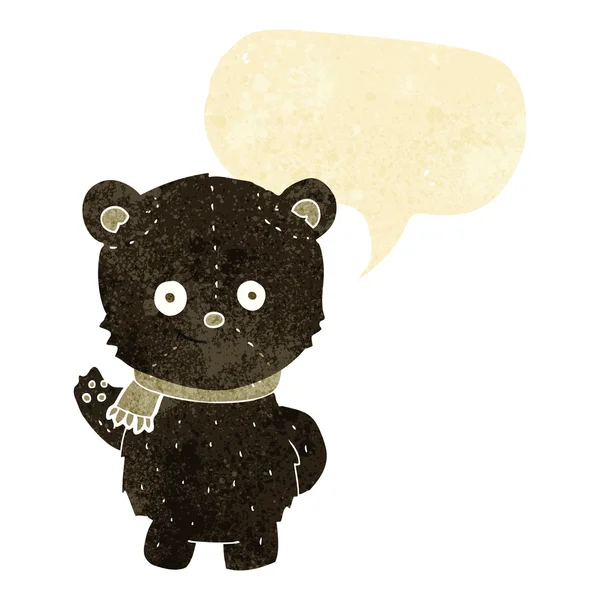 Bonito cartoon preto urso acenando com fala bolha —  Vetores de Stock