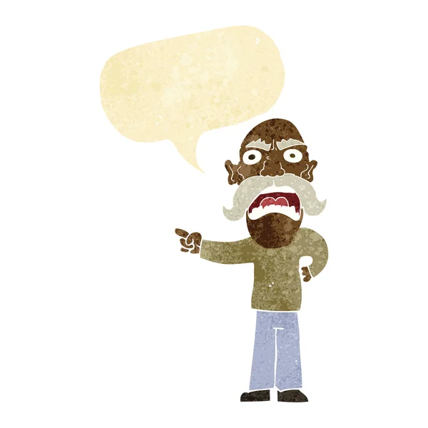 Cartoon angry old man with speech bubble — Stock Vector