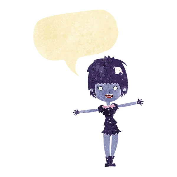 Cartoon happy vampire girl with speech bubble — Stock Vector