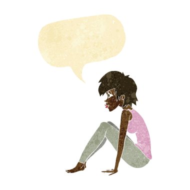 çizgi film kadın konuşma balonu ile oturuyordu