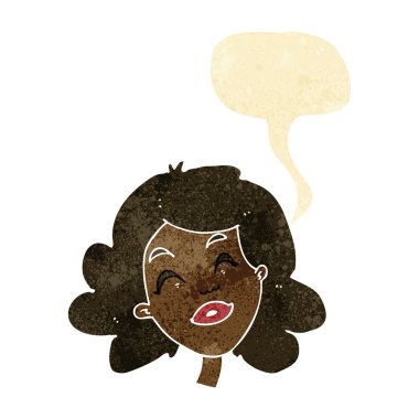 çizgi film mutlu kadın yüzü ile konuşma kabarcığı