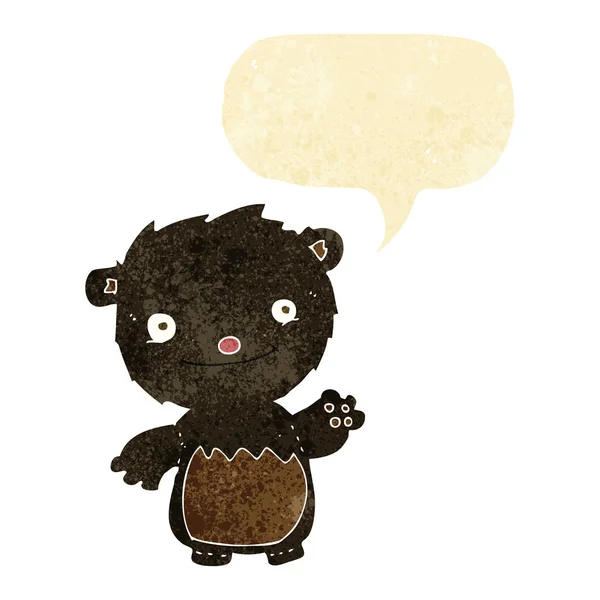 Kreslený mává černé medvídě s balónem — Stockový vektor