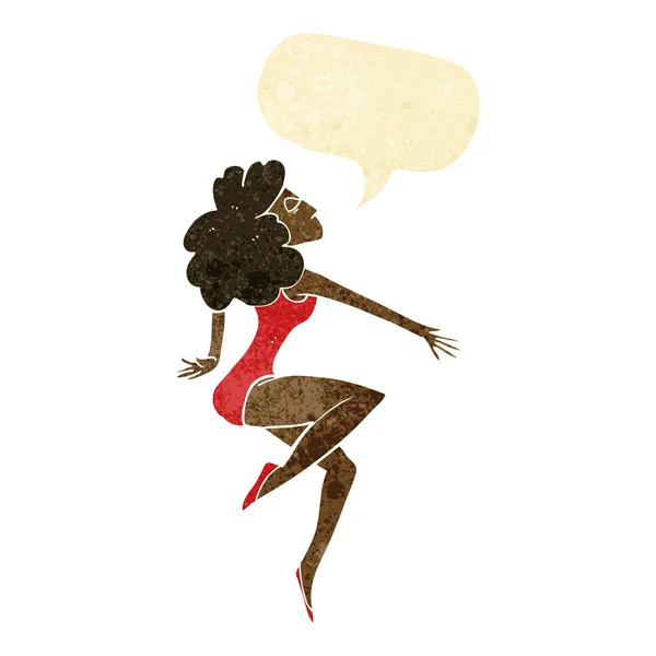 漫画の吹き出しに踊る女性 — ストックベクタ