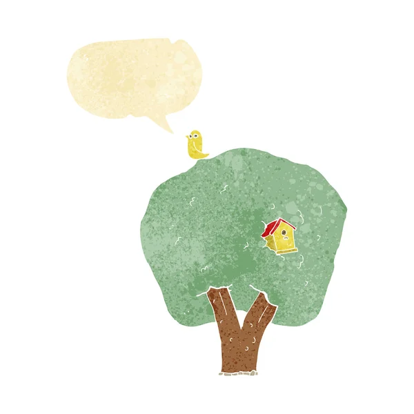 Kuş yuvası ile konuşma balonu ağacıyla çizgi film — Stok Vektör
